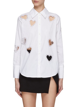 Main View - Click To Enlarge - ALICE + OLIVIA - ‘FINELY’ EMBROIDERY HEART CUTOUT SHIRT