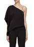 Main View - Click To Enlarge - ALICE + OLIVIA - ‘RIKO’ ONE SHOULDER EMBELLISHED STRAP ASYMMETRIC CROP TOP