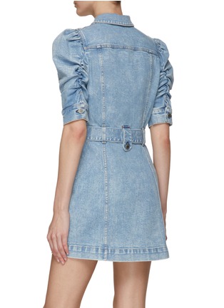 Back View - Click To Enlarge - ALICE & OLIVIA - ‘MAGALI’ RUCHED PUFF SLEEVE BELTED DENIM MINI DRESS