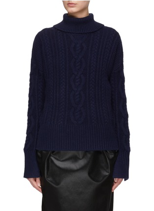 Main View - Click To Enlarge - DREYDEN - Cashmere Chunky Cable Knit Split Neck Sweater