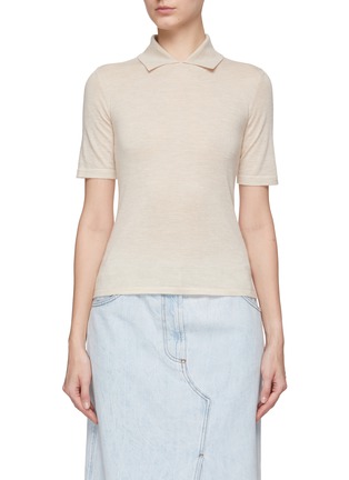 Main View - Click To Enlarge - DREYDEN - Cashmere Knit Collared Short Sleeve Sweater