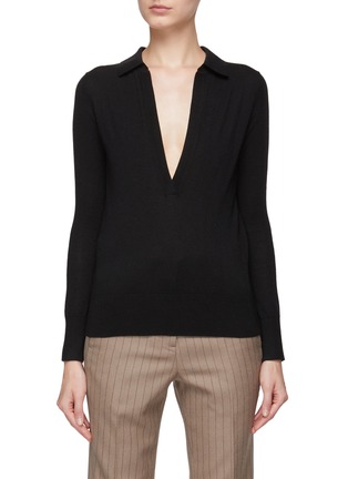 Main View - Click To Enlarge - DREYDEN - Open Chest Cashmere Knit Polo Sweater