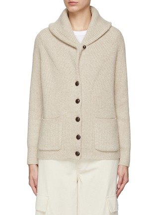 Main View - Click To Enlarge - DREYDEN - Shawl Collar Ribbed Cashmere Knit Cardigan