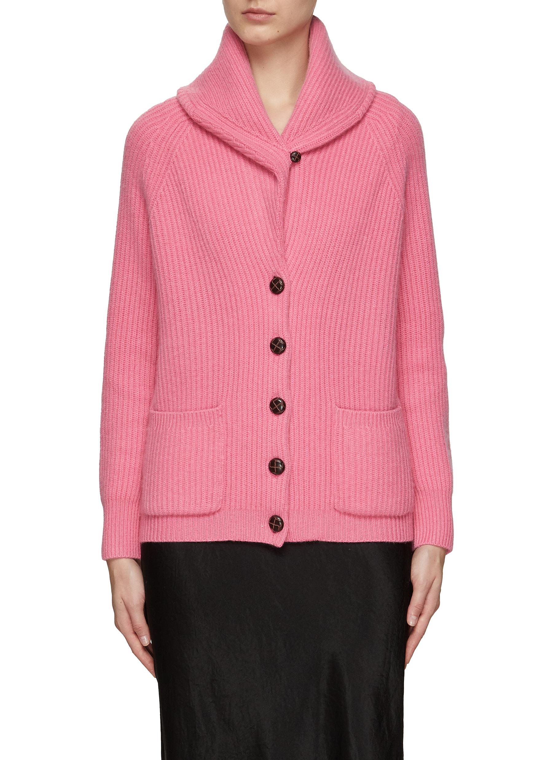 Dreyden Shawl Collar Ribbed Cashmere Knit Cardigan In Pink