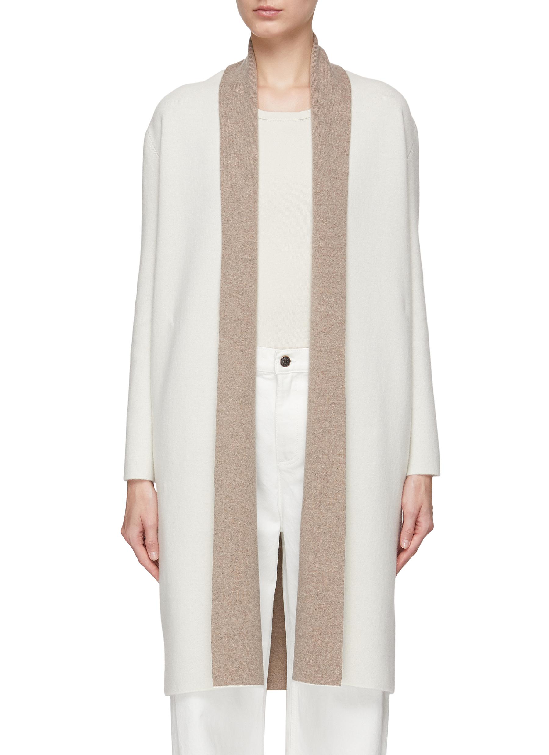 Dreyden Contrast Collar Cashmere Knit Long Coat In Neutral