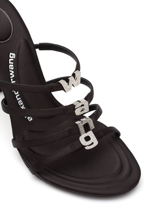 Detail View - Click To Enlarge - ALEXANDER WANG - ‘Nala’ Crystal Embellished Logo Satin Heeled Sandals
