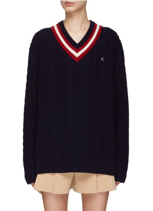 Main View - Click To Enlarge - CLOVE - CRICKET CABLE V-NECK KNIT SWEATER