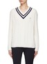 Main View - Click To Enlarge - CLOVE - CABLE KNIT V-NECK WOOL BLEND CRICKET SWEATER