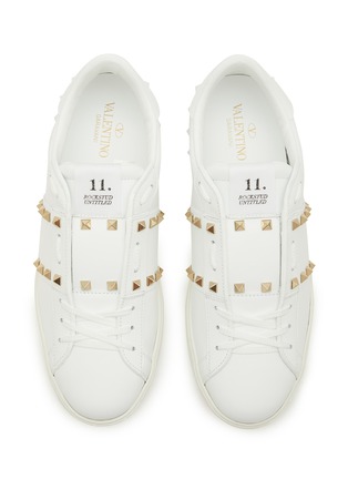 Detail View - Click To Enlarge - VALENTINO GARAVANI - ‘ROCKSTUD ’ STUD EMBELLISHED LOW TOP LACE UP LEATHER SNEAKERS