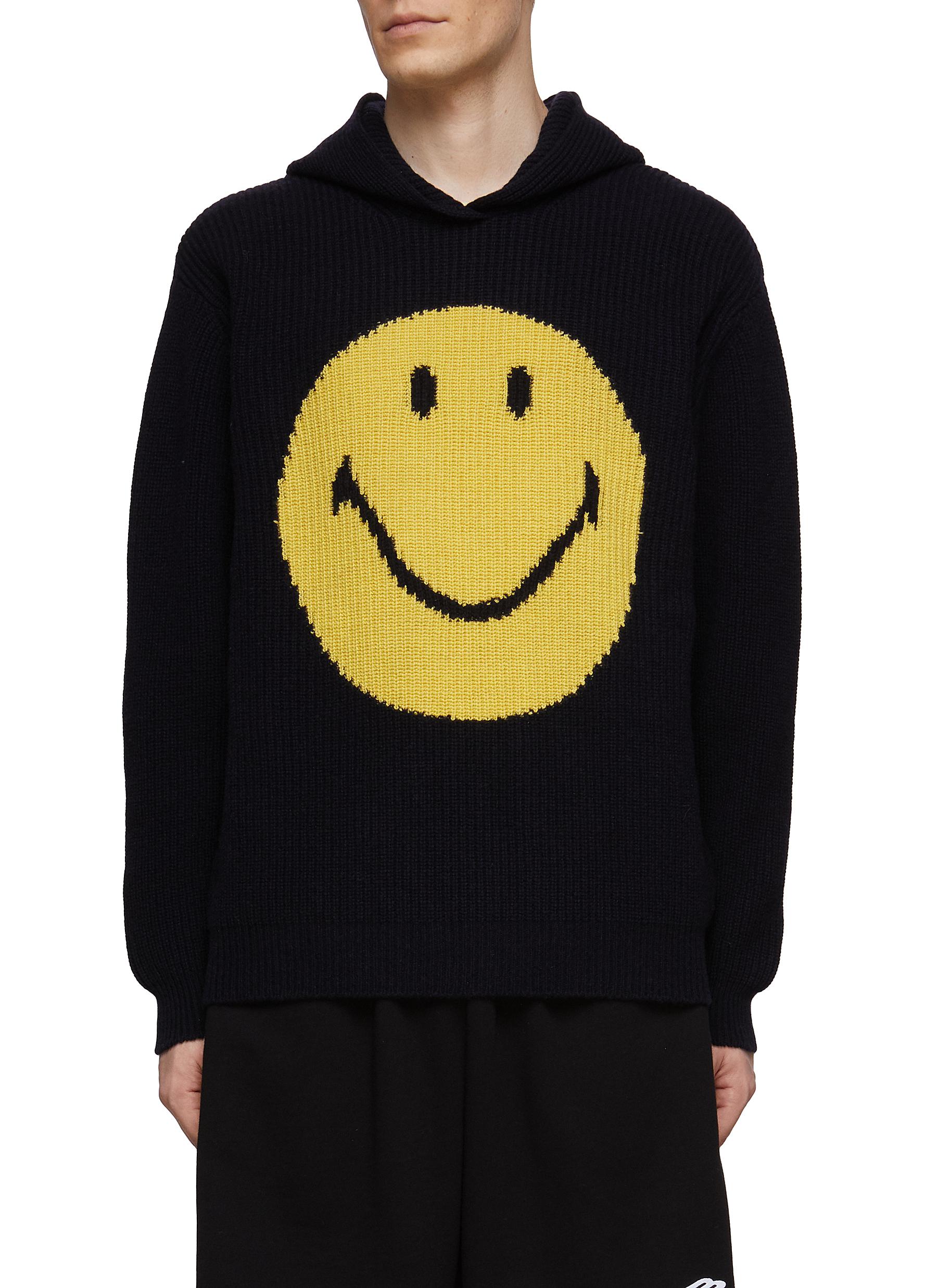 JOSHUA'S SMILEY FACE INTARSIA WOOL CASHMERE BLEND KNIT HOODIE