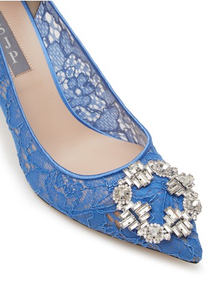 Detail View - Click To Enlarge - SJP BY SARAH JESSICA PARKER - ‘AMIRA’ 70 CRYSTAL EMBELLISHED BUCKLE POINT TOE LACE PUMPS