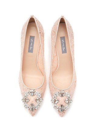 Detail View - Click To Enlarge - SJP BY SARAH JESSICA PARKER - ‘AMIRA’ 70 CRYSTAL EMBELLISHED BUCKLE POINT TOE LACE PUMPS