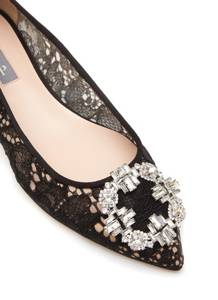 Detail View - Click To Enlarge - SJP BY SARAH JESSICA PARKER - ‘SONNET’ CRYSTAL EMBELLISHED BUCKLE POINT TOE LACE SKIMMER FLATS