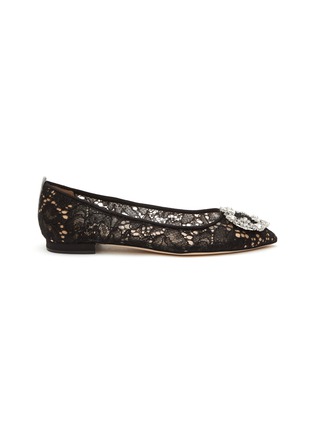 Main View - Click To Enlarge - SJP BY SARAH JESSICA PARKER - ‘SONNET’ CRYSTAL EMBELLISHED BUCKLE POINT TOE LACE SKIMMER FLATS