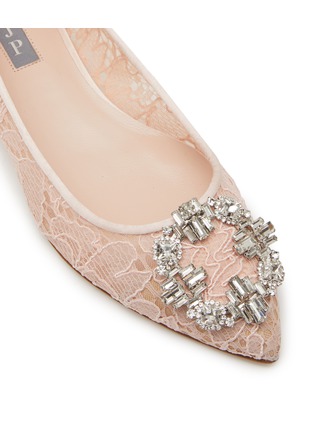 Detail View - Click To Enlarge - SJP BY SARAH JESSICA PARKER - ‘SONNET’ CRYSTAL EMBELLISHED BUCKLE POINT TOE LACE SKIMMER FLATS