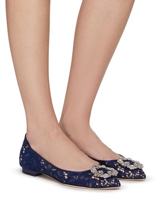 Figure View - Click To Enlarge - SJP BY SARAH JESSICA PARKER - ‘SONNET’ CRYSTAL EMBELLISHED BUCKLE POINT TOE LACE SKIMMER FLATS
