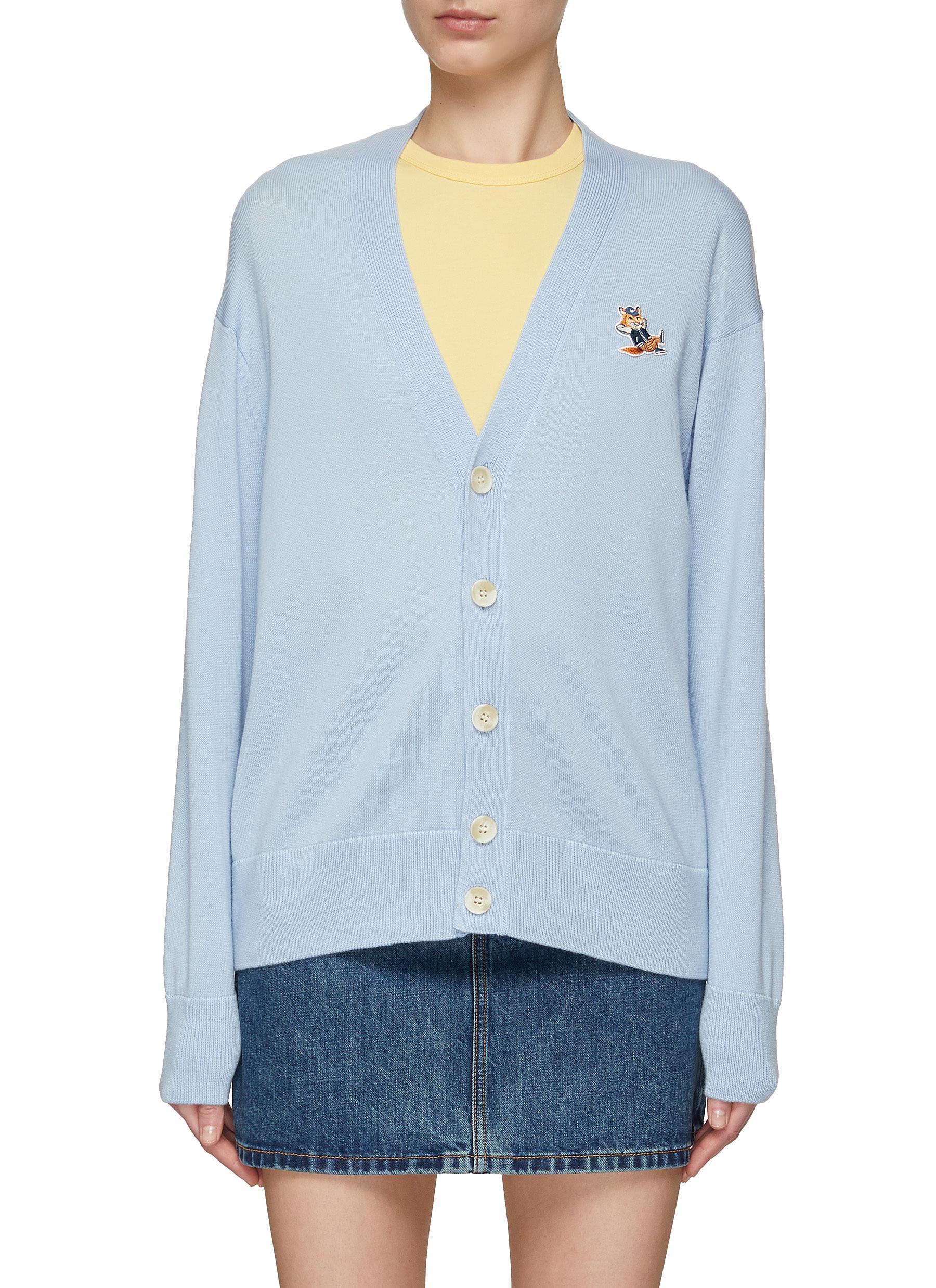MAISON KITSUNÉ 水色 　カーディガン　Lsize Maison Kitsuné Dressed Fox Patch Wool Loose Fit Cardigan In Blue