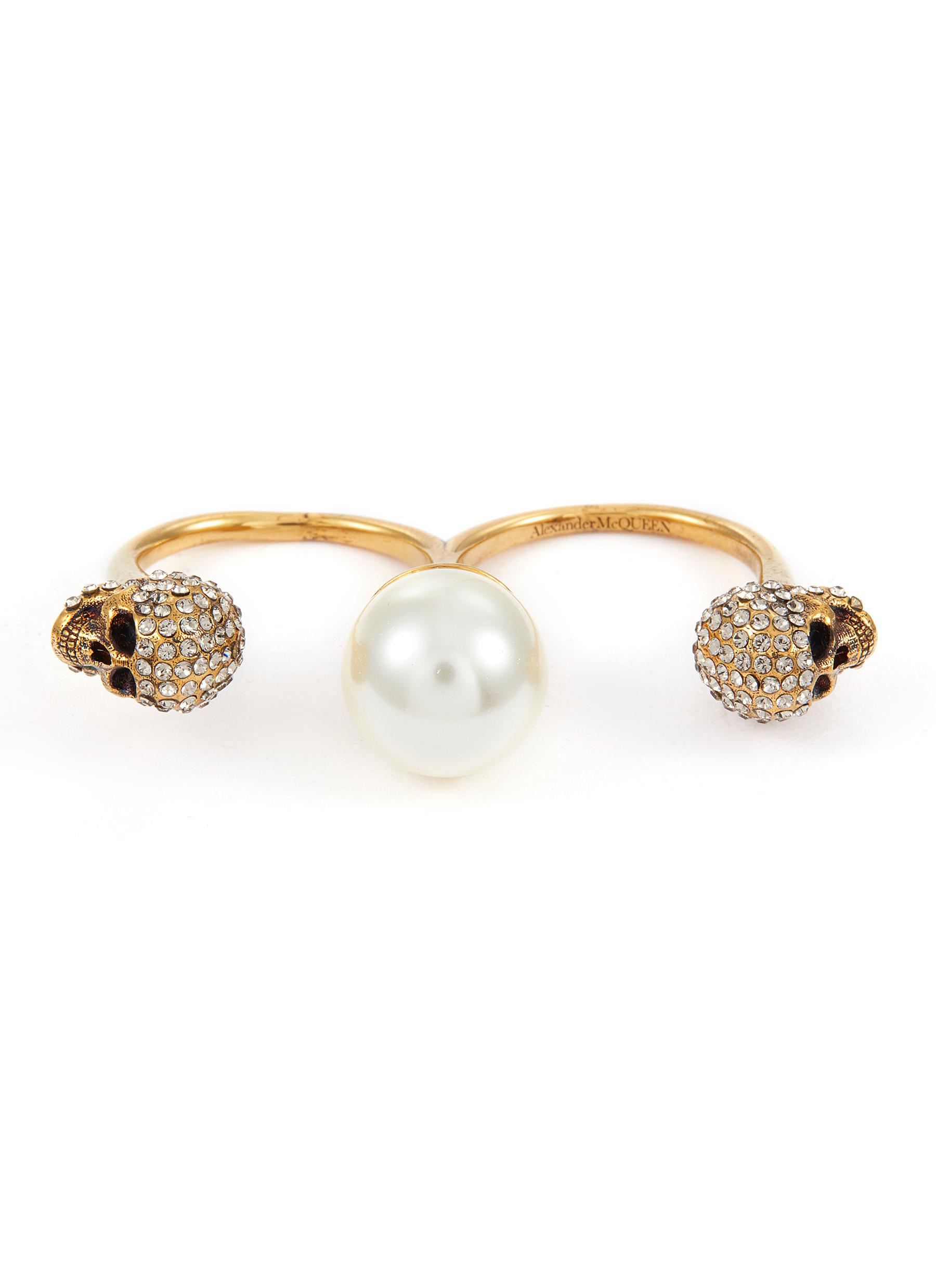 ALEXANDER MCQUEEN CRYSTAL EMBELLISHED SKULL FAUX PEARL RING