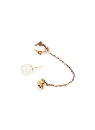 Detail View - Click To Enlarge - ALEXANDER MCQUEEN - CRYSTAL EMBELLISHED SKULL FAUX PEARL EAR CUFF