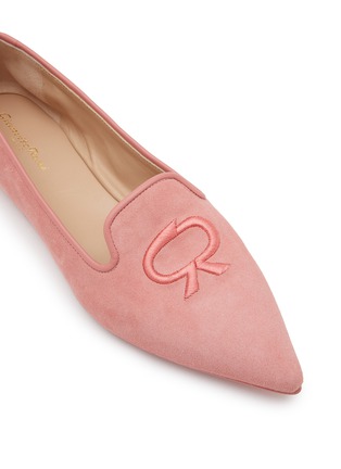 Detail View - Click To Enlarge - GIANVITO ROSSI - Logo Embroidery Suede Point Toe Loafers