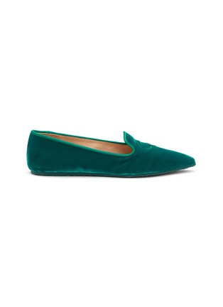 Main View - Click To Enlarge - GIANVITO ROSSI - Logo Embroidery Velvet Point Toe Loafers