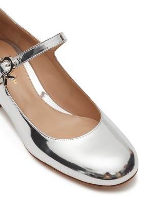 Detail View - Click To Enlarge - GIANVITO ROSSI - ‘Ribbon’ 45 Metallic Leather Heeled Mary Jane Ballerinas