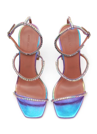Detail View - Click To Enlarge - AMINA MUADDI - ‘Gilda’ 95 Stone Embellished Iridescent Leather Heels
