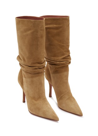 Detail View - Click To Enlarge - AMINA MUADDI - ‘Ida’ 95 Point Toe Slouchy Suede Heeled Boots