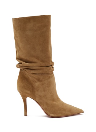 Main View - Click To Enlarge - AMINA MUADDI - ‘Ida’ 95 Point Toe Slouchy Suede Heeled Boots
