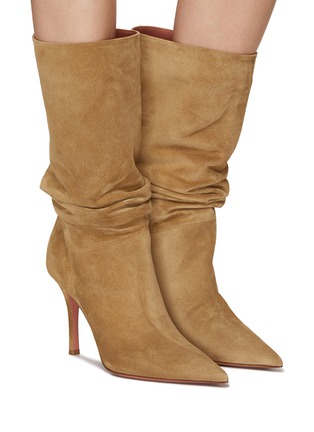 Figure View - Click To Enlarge - AMINA MUADDI - ‘Ida’ 95 Point Toe Slouchy Suede Heeled Boots