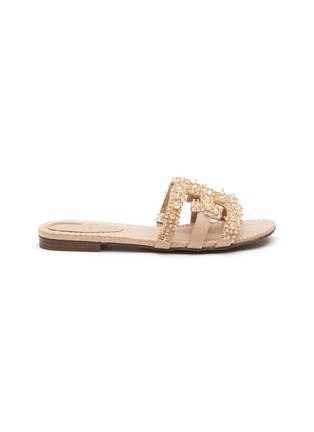 Main View - Click To Enlarge - SAM EDELMAN - ‘BAY PERLA’ PEARL EMBELLISHED DOUBLE E LEATHER SANDALS