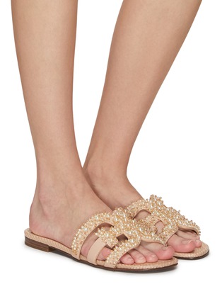 Figure View - Click To Enlarge - SAM EDELMAN - ‘BAY PERLA’ PEARL EMBELLISHED DOUBLE E LEATHER SANDALS