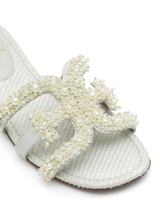 Detail View - Click To Enlarge - SAM EDELMAN - ‘BAY PERLA’ PEARL EMBELLISHED DOUBLE E LEATHER SANDALS