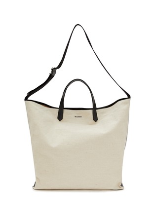 Main View - Click To Enlarge - JIL SANDER - Leather Shoulder Strap Canvas Tote Bag