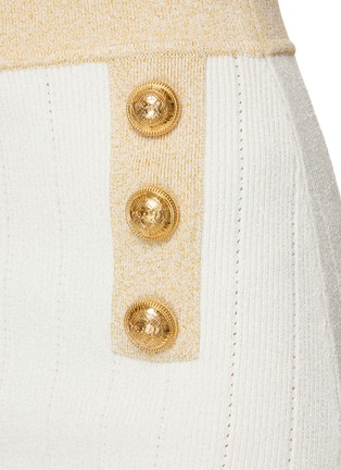  - BALMAIN - Gold Toned Button Contrasting Hem Ribbed Knit Skirt
