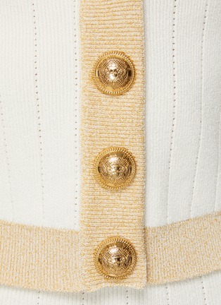  - BALMAIN - Gold Toned Button Padded Shoulder V-Neck Cardigan