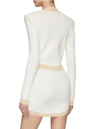 Back View - Click To Enlarge - BALMAIN - Gold Toned Button Padded Shoulder V-Neck Cardigan