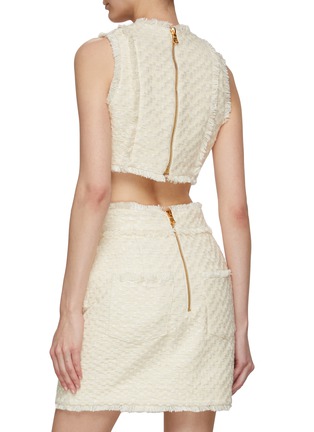 Back View - Click To Enlarge - BALMAIN - Frayed Edge Tweed Sleeveless Cropped Top