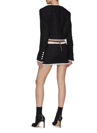 Back View - Click To Enlarge - BALMAIN - Contrast Frayed Trim Tweed Cropped Jacket