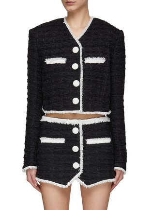 Main View - Click To Enlarge - BALMAIN - Contrast Frayed Trim Tweed Cropped Jacket