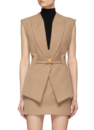 Main View - Click To Enlarge - BALMAIN - Belted Grain De Poudre Sleeveless Jacket