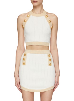 Main View - Click To Enlarge - BALMAIN - Gold Toned Button Knit Sleeveless Cropped Top