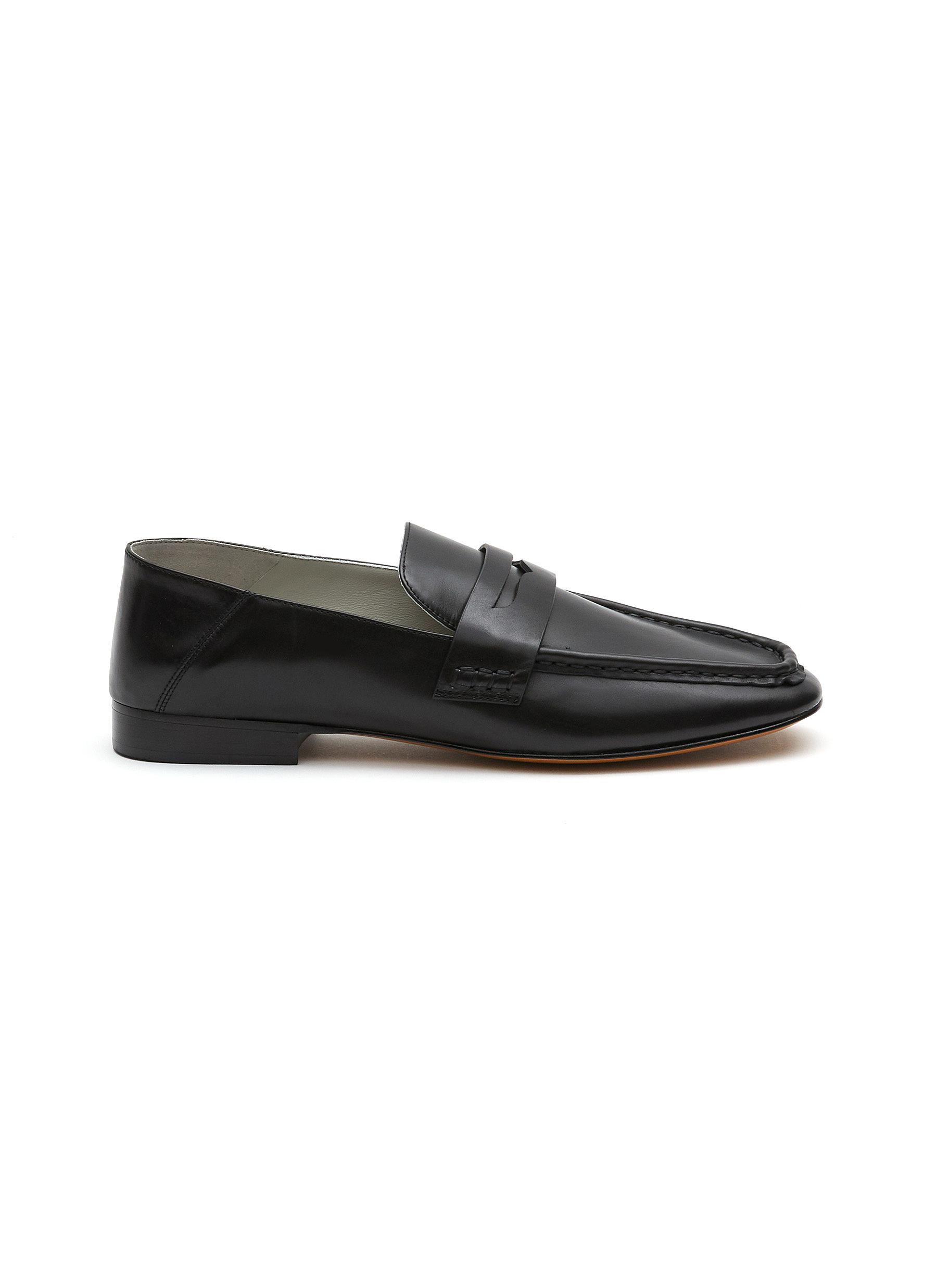 EQUIL ‘LONDON' FLAT SQUARE TOE LEATHER PENNY LOAFERS