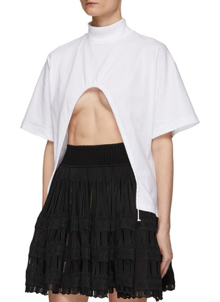 Detail View - Click To Enlarge - ALAÏA - High Neck Drawstring Keyhole Front Cropped Top
