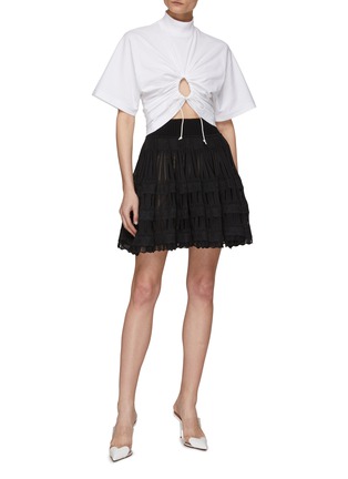 Figure View - Click To Enlarge - ALAÏA - High Neck Drawstring Keyhole Front Cropped Top