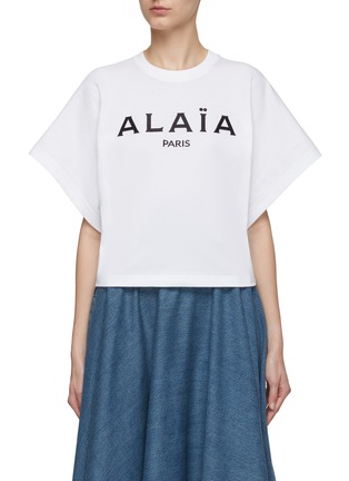 Main View - Click To Enlarge - ALAÏA - LOGO EMBROIDERED CREWNECK WIDE SLEEVE COTTON T-SHIRT