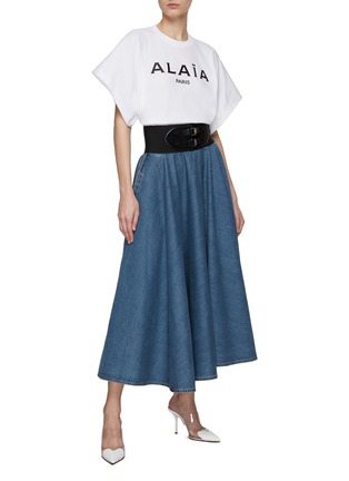 Figure View - Click To Enlarge - ALAÏA - LOGO EMBROIDERED CREWNECK WIDE SLEEVE COTTON T-SHIRT