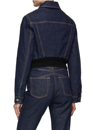 Back View - Click To Enlarge - ALAÏA - Elasticated Hem Front Zip Cropped Denim Jacket