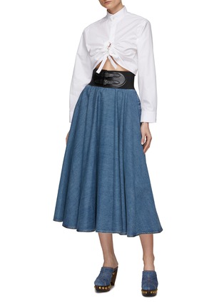 Figure View - Click To Enlarge - ALAÏA - Mandarin Collar Self-Tie Keyhole Front Cropped Shirt