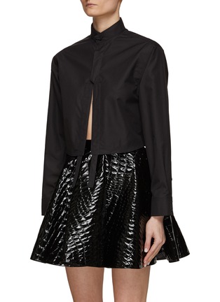 Detail View - Click To Enlarge - ALAÏA - Mandarin Collar Self-Tie Keyhole Front Cropped Shirt